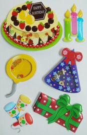 Etiquetas coloridas do aniversário do bolo de aniversário 3d, etiquetas personalizadas das crianças removíveis