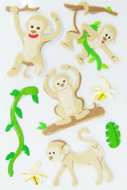 projeto inchado dos desenhos animados do macaco das folhas das etiquetas das crianças 3D dimensionais 80 x 120 milímetros